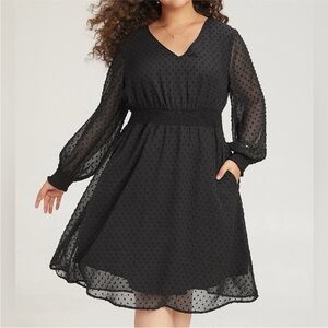 BloomChic Black Swiss Dot Sheer Overlay Dress size 18-20